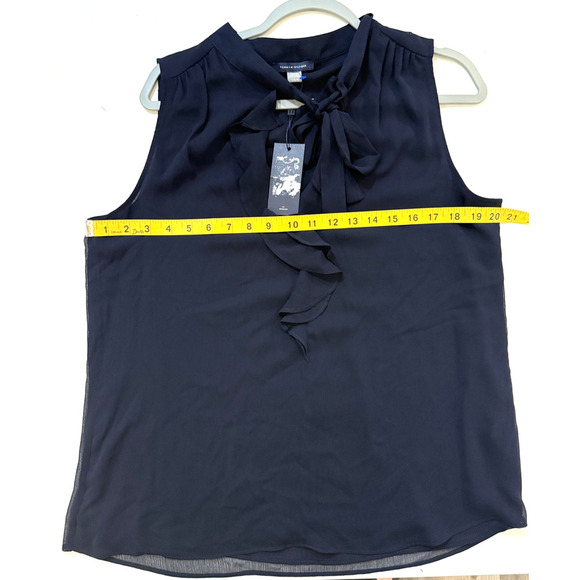 Tommy Hilfiger Blouse Womens Large Navy Blue Sleeveless Ruffle Chiffon Top NWT - Picture 6 of 7